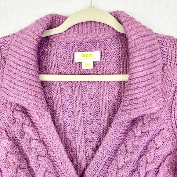 Anthropologie Maeve Hourglass Cable Cardigan Sweater Size Large Lavender - Picture 6 of 9